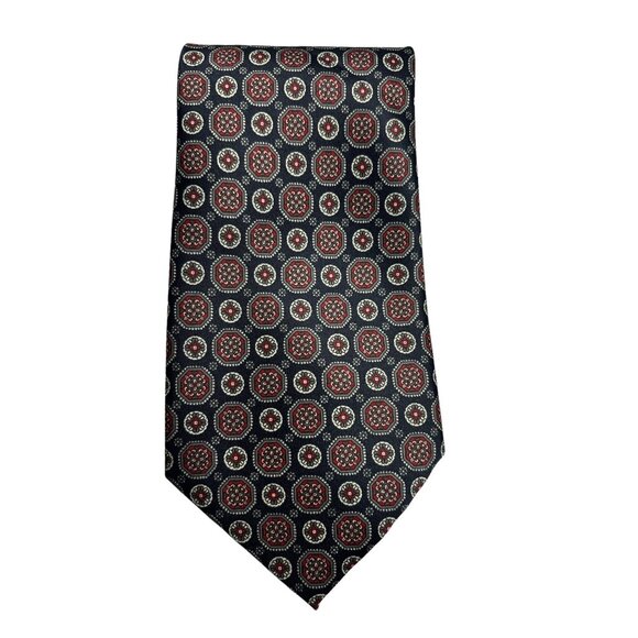 René Chagall Men's polyester Tie Italian Design Red & Blue Geometric Pattern - Picture 1 of 4